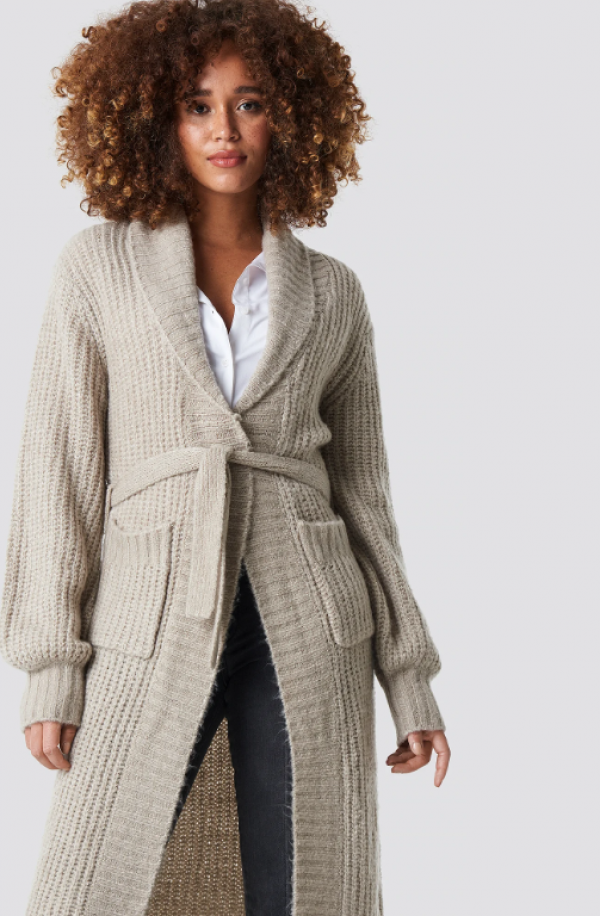 Jaket cardigan dengan tali ikat pinggang